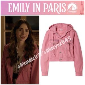 Ganni Pink Hooded Cropped Denim Jacket 